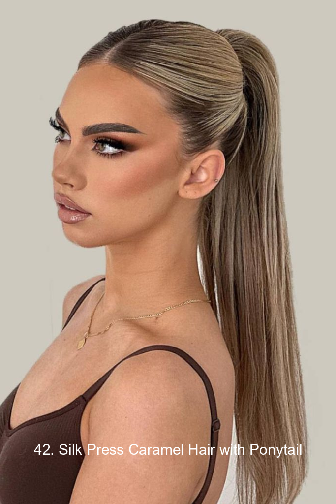 42. Silk Press Caramel Hair with Ponytail