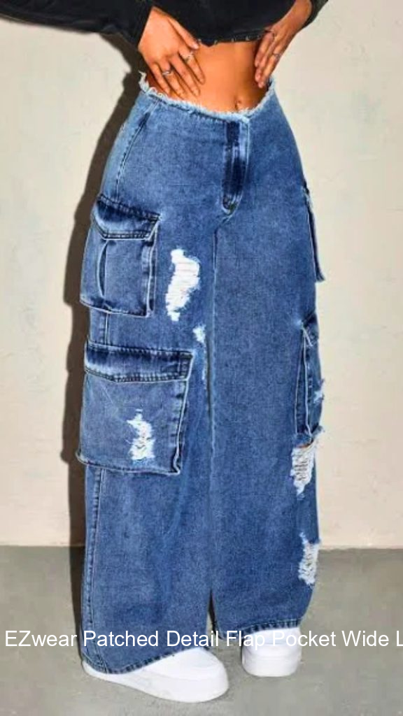5. SHEIN EZwear Patched Detail Flap Pocket Wide Leg Jeans