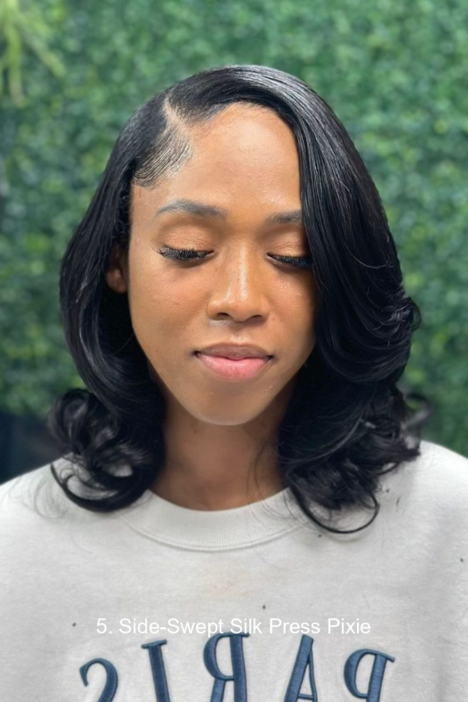 5. Side-Swept Silk Press Pixie