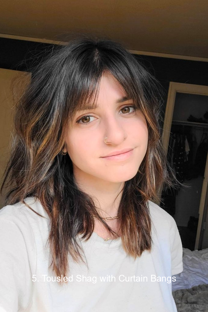5. Tousled Shag with Curtain Bangs