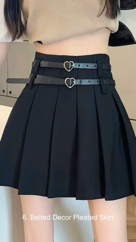 6. Belted Decor Pleated Skirt