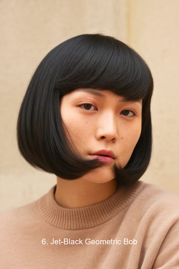 6. Jet-Black Geometric Bob
