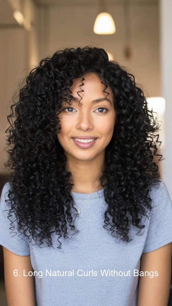 6. Long Natural Curls Without Bangs