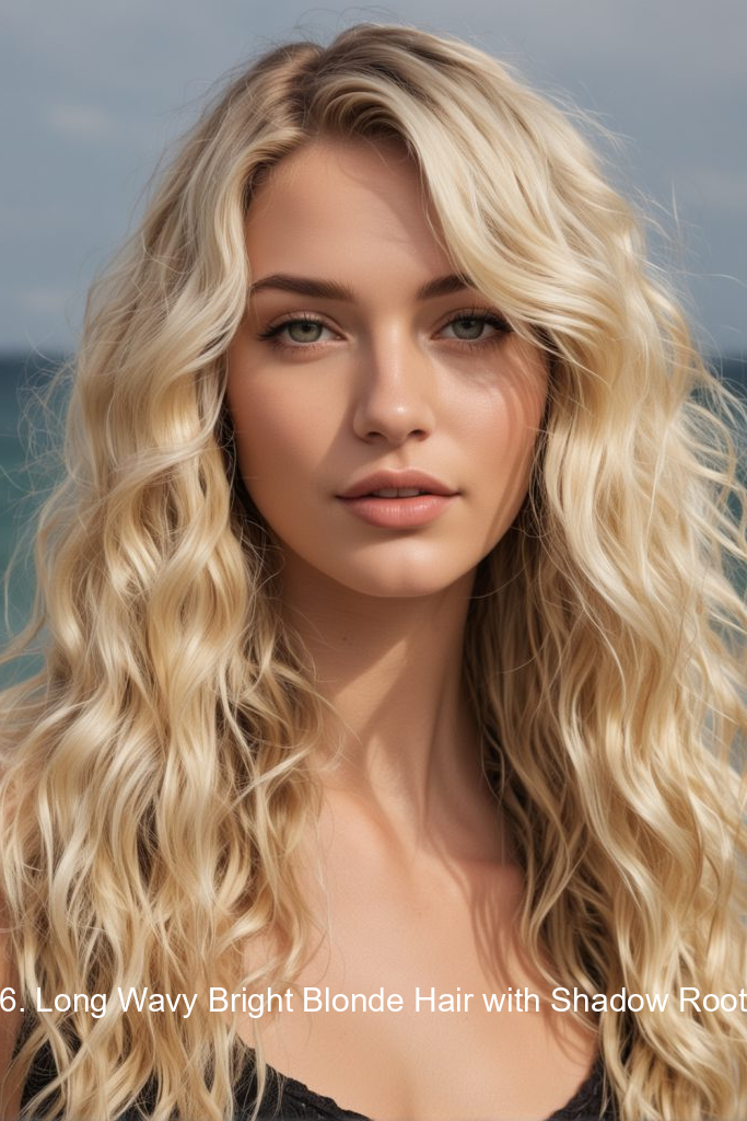 6. Long Wavy Bright Blonde Hair with Shadow Root