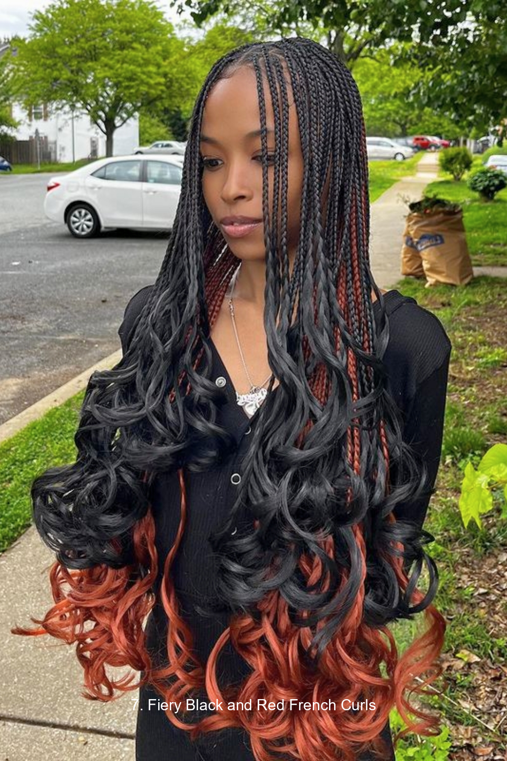 7. Fiery Black and Red French Curls