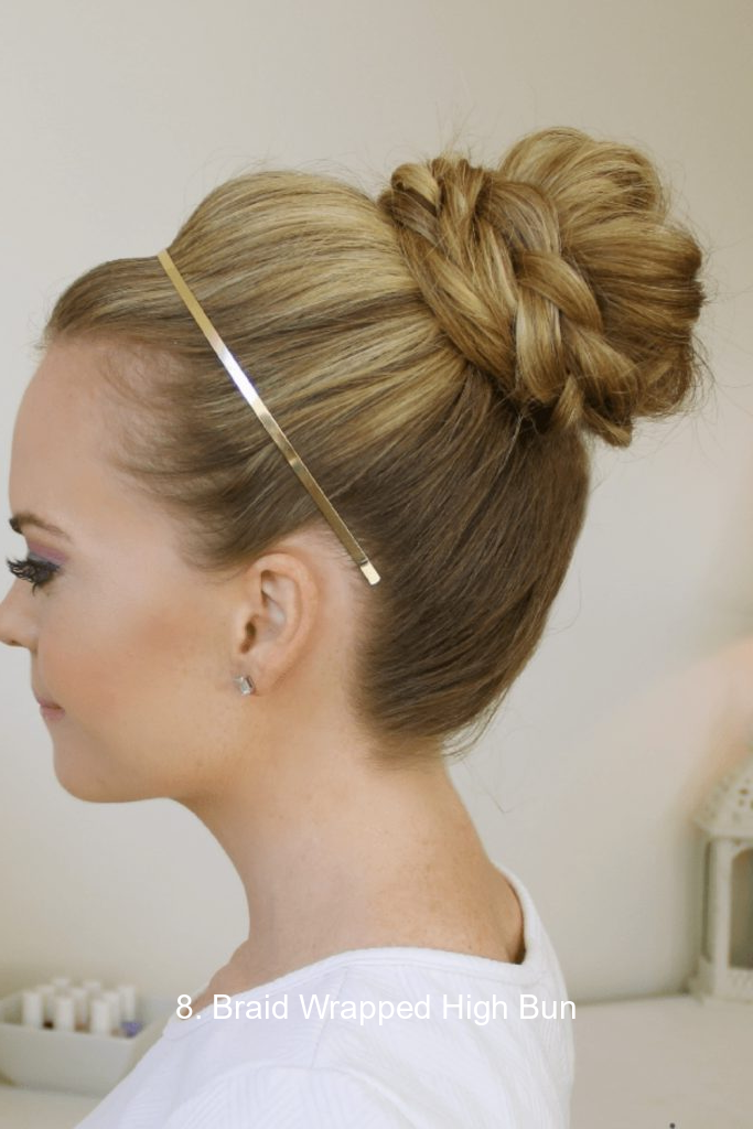 8. Braid Wrapped High Bun