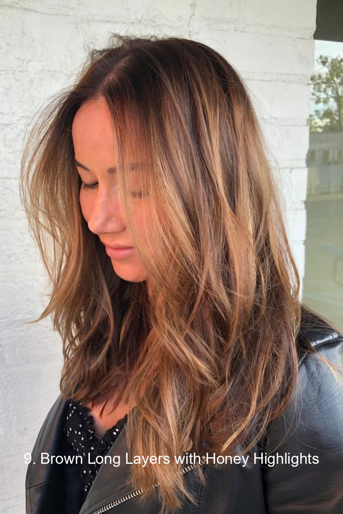 9. Brown Long Layers with Honey Highlights