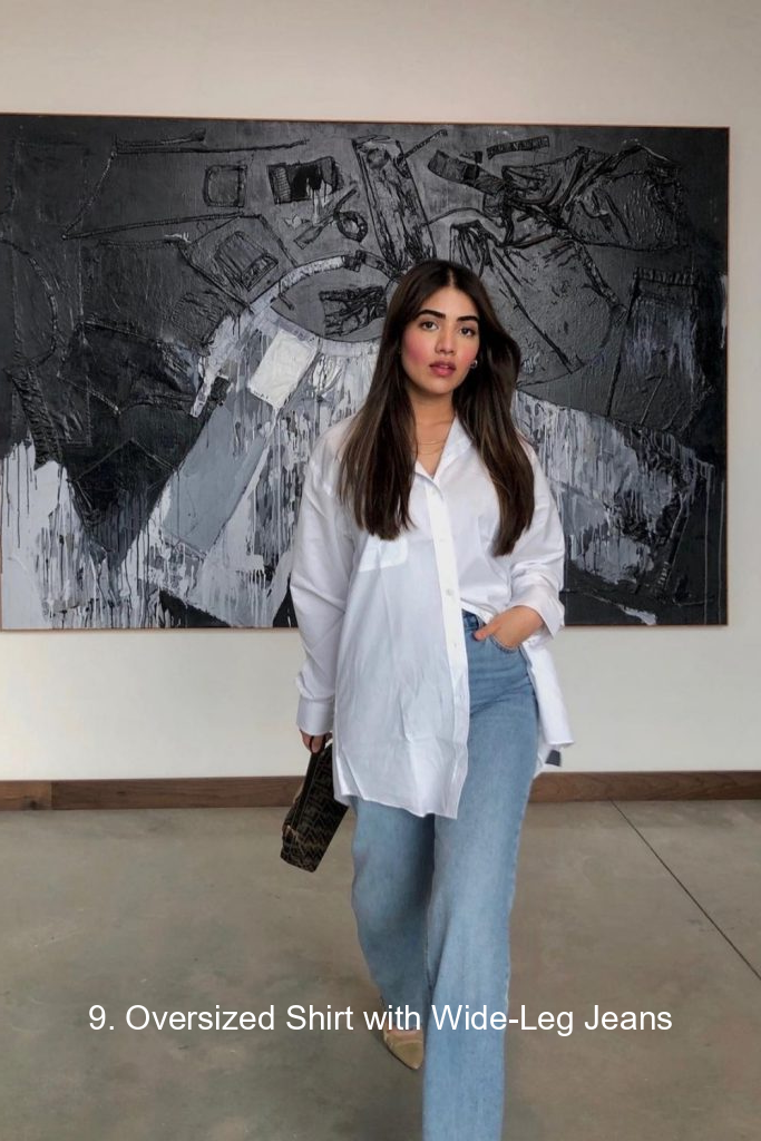 9. Oversized Shirt with Wide-Leg Jeans